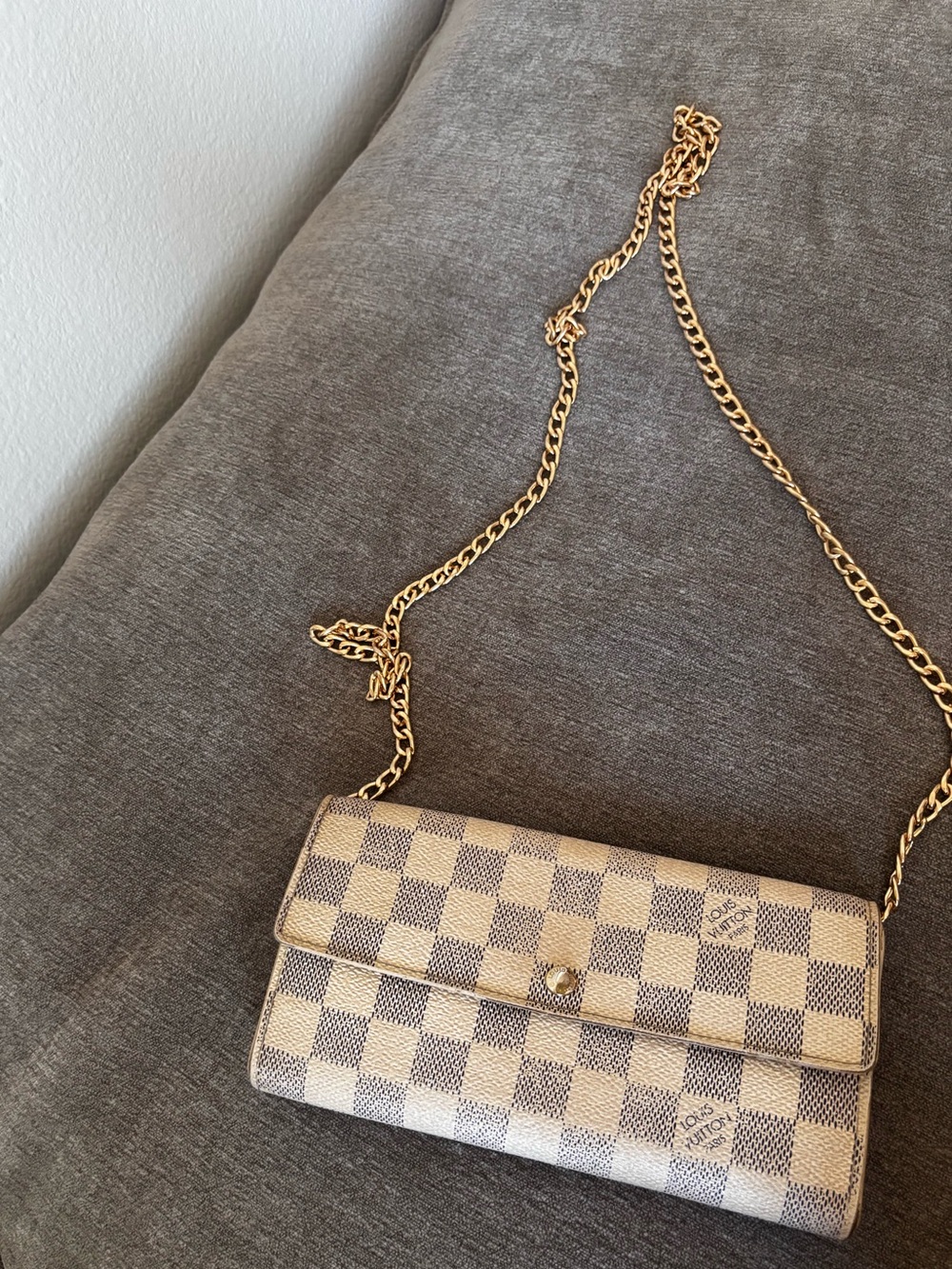 Louis Vuitton Damier Azur Long Continental Wallet in Light Beige and Gray
